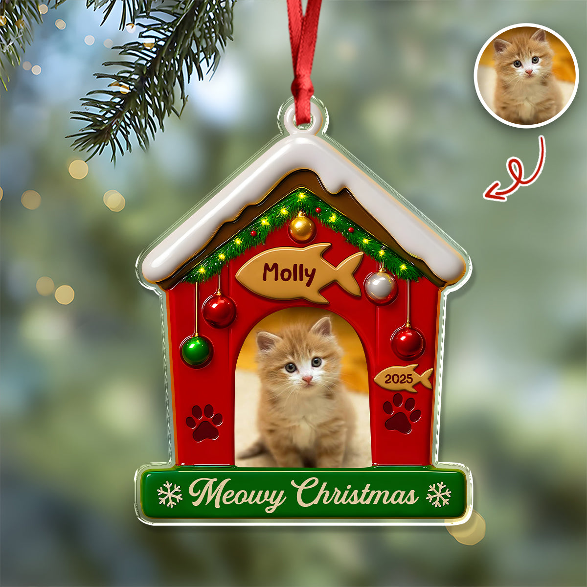 My First Christmas With Cat Photo Acrylic Ornament Gift For Cat Lovers CH07 896842