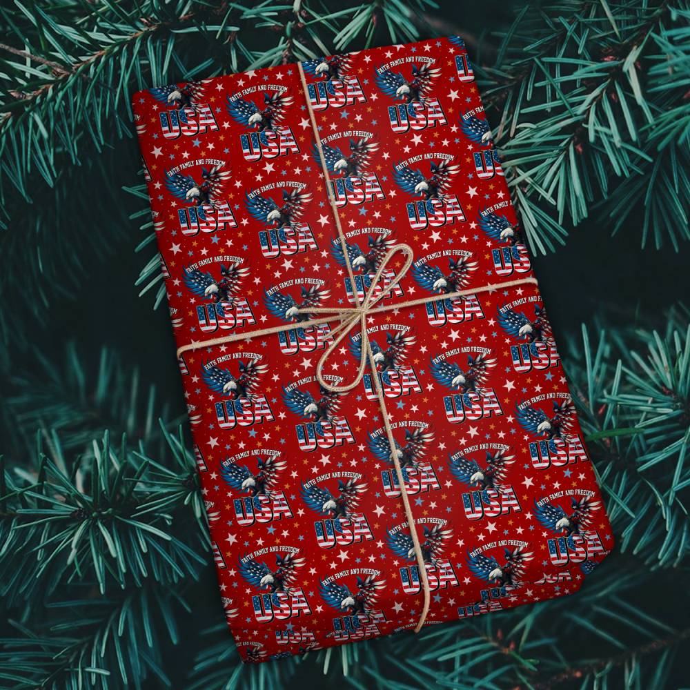 Faith, Family & Freedom America 250 Years Anniversary Eagle USA Flag Wrapping Paper HO82 900694