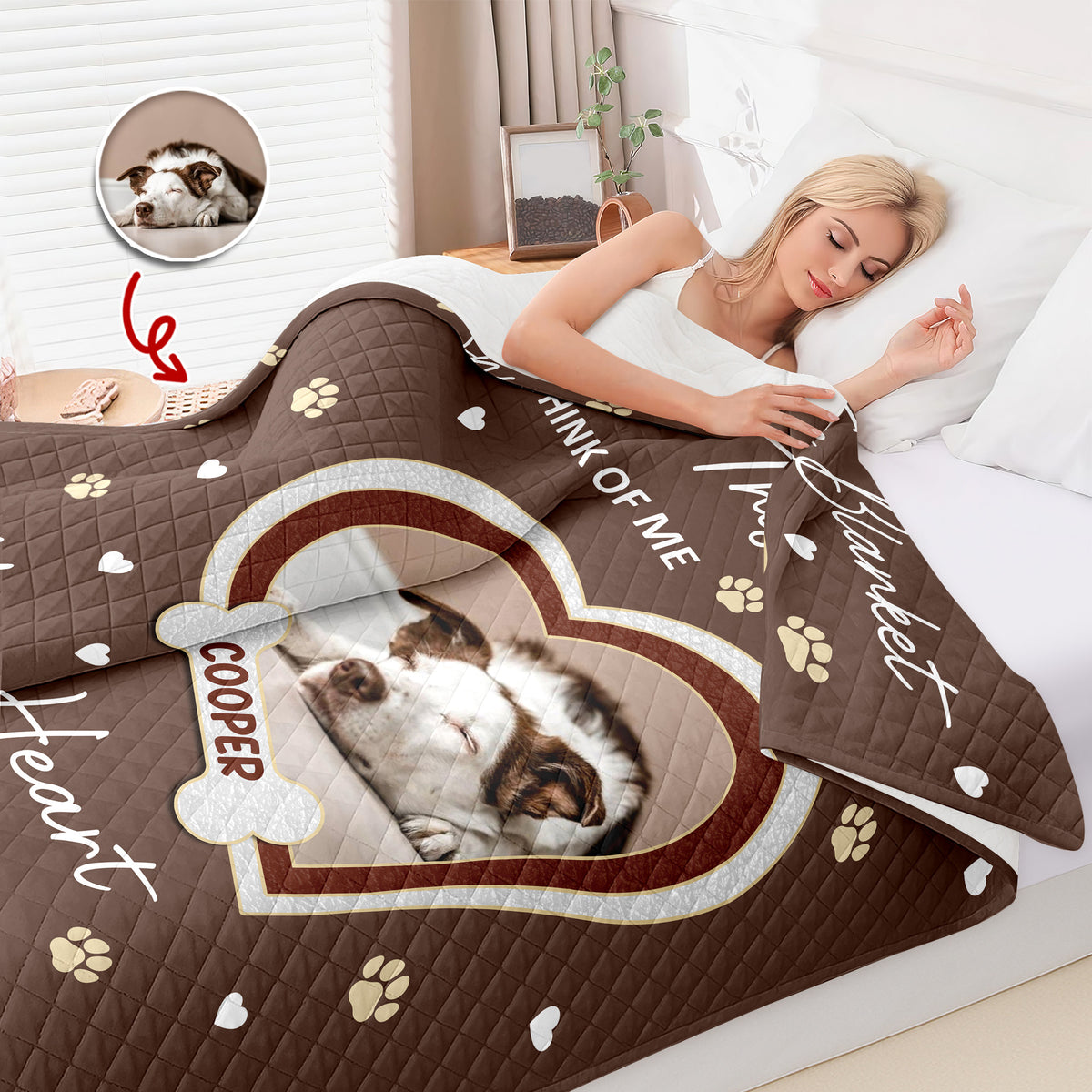 Custom Photo Paw Print Heart-shaped Dog Cat Memorial Quilt Blanket For Pet Lovers HO82 900672