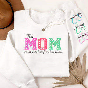This Mommy Wears Her Heart on Her Sleeve Personalized Printed Sweatshirt HA75 892202