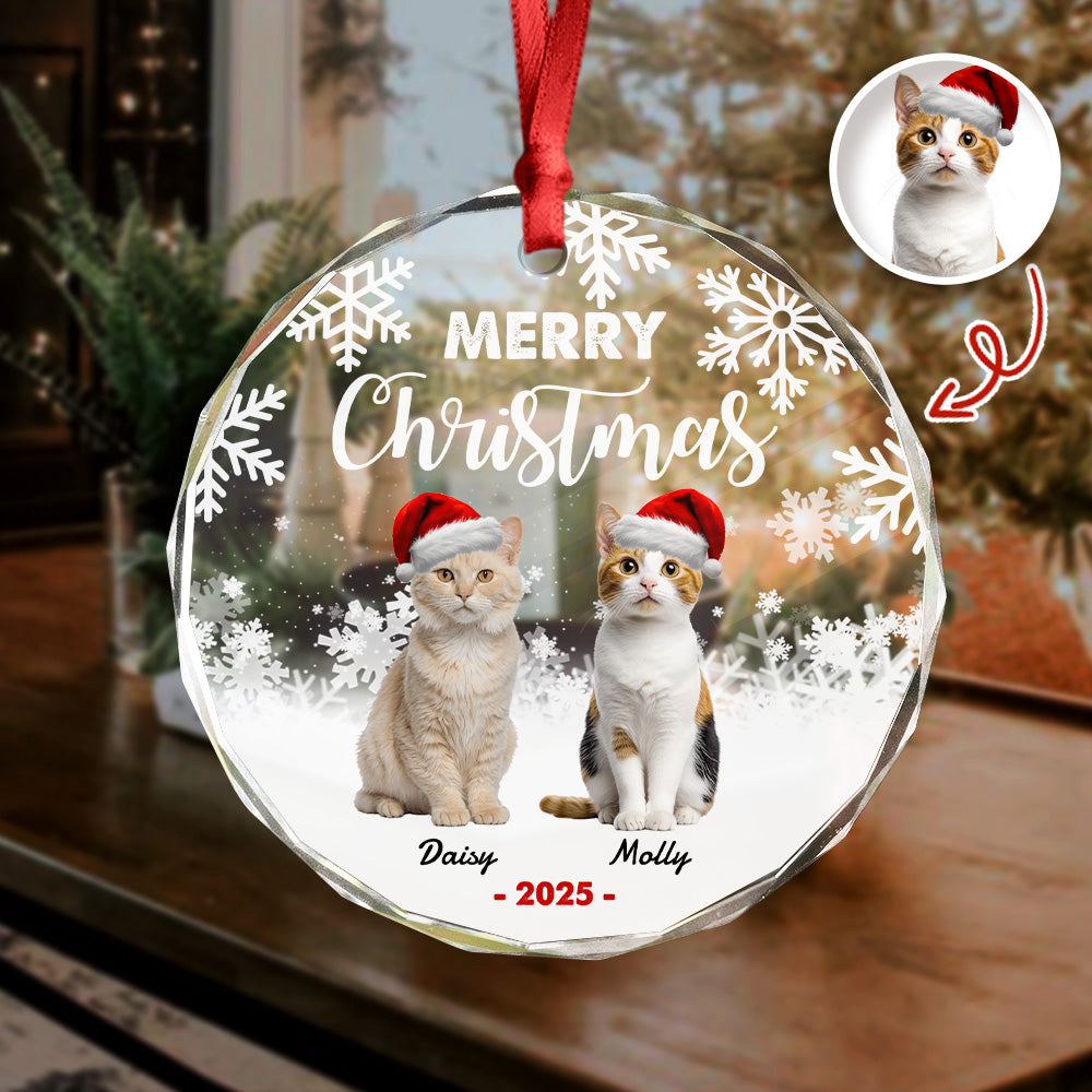 Custom Photo Meowy Christmas Glass Ornament For Cat Lovers HA75 897488