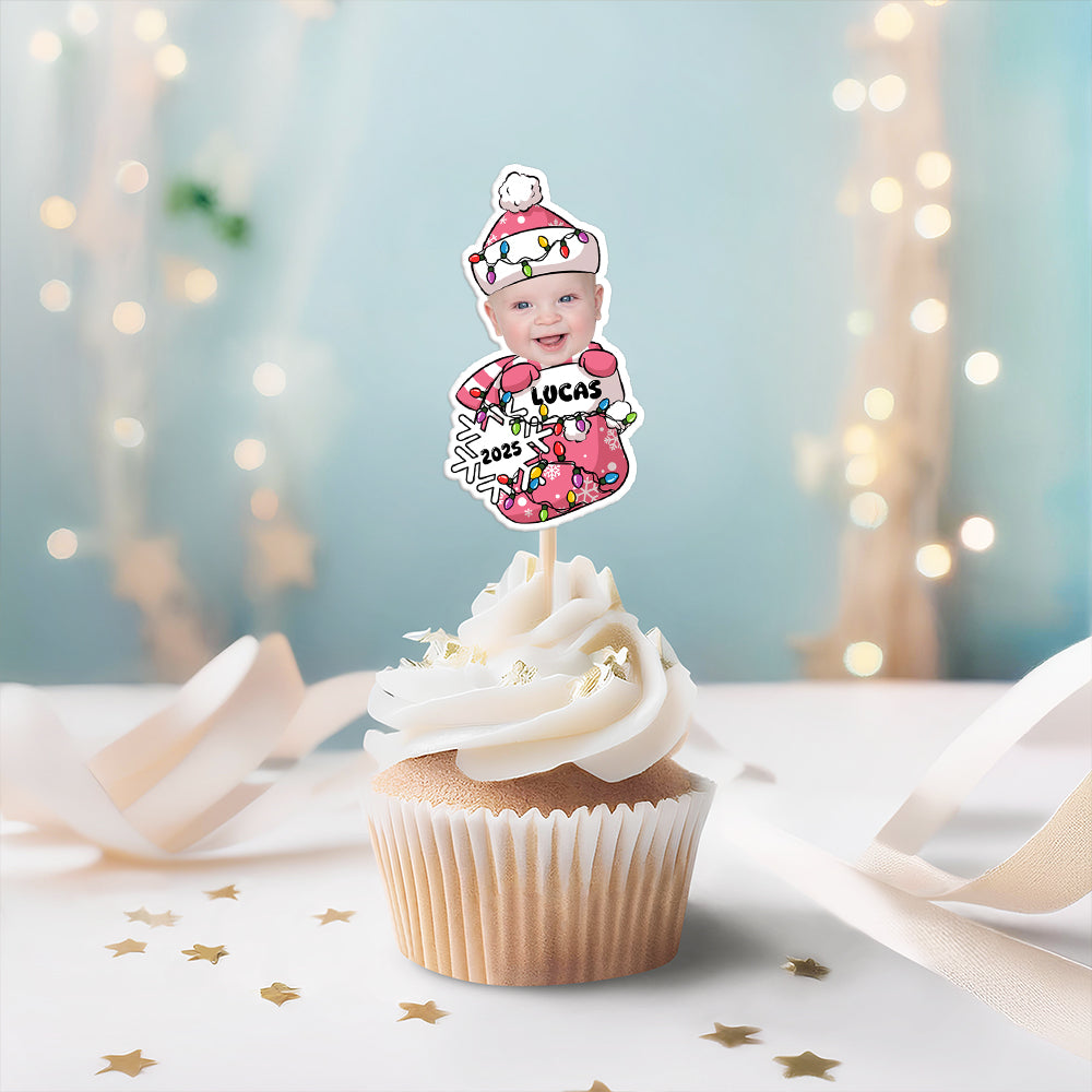 Custom Photo Peeking Baby First Christmas - Personalized Cupcake Toppers LM32 895781