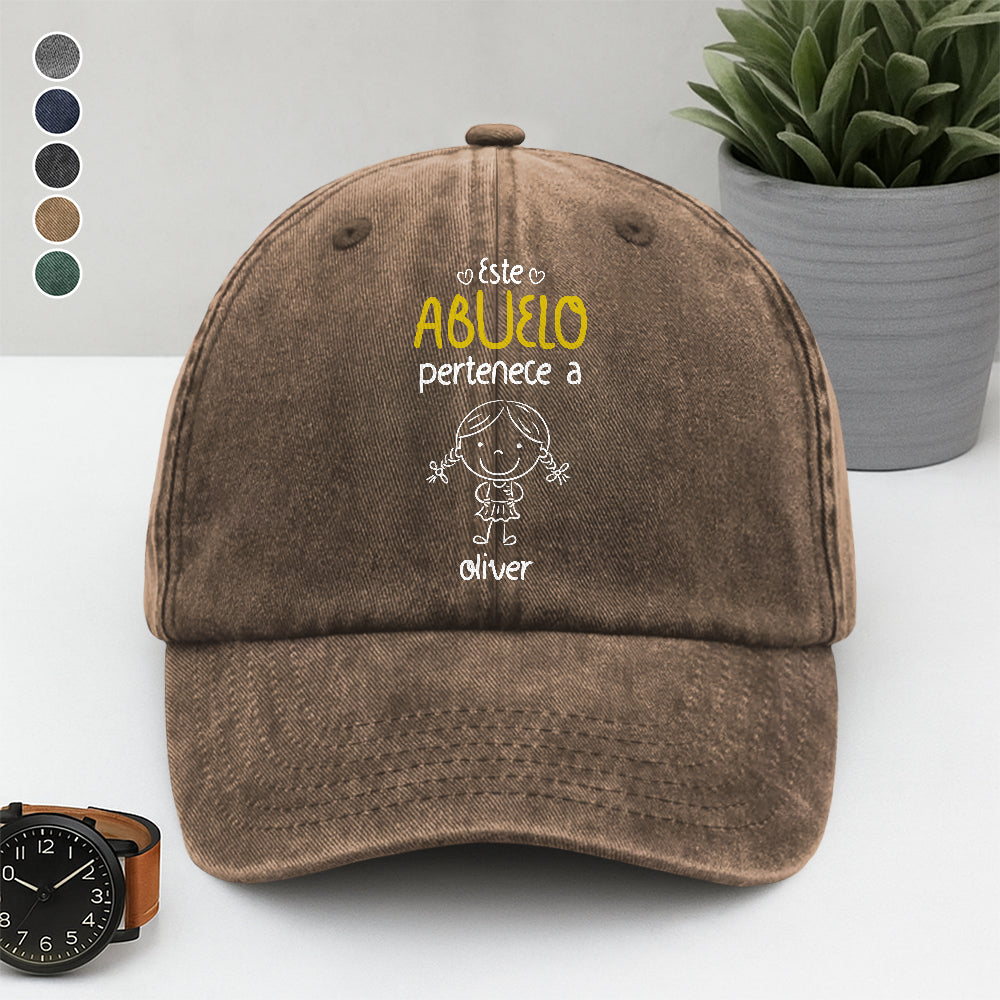 Este Abuelo Papá Pertenece A – Gorra de Mezclilla Vintage Lavada Personalizada HA75 897688