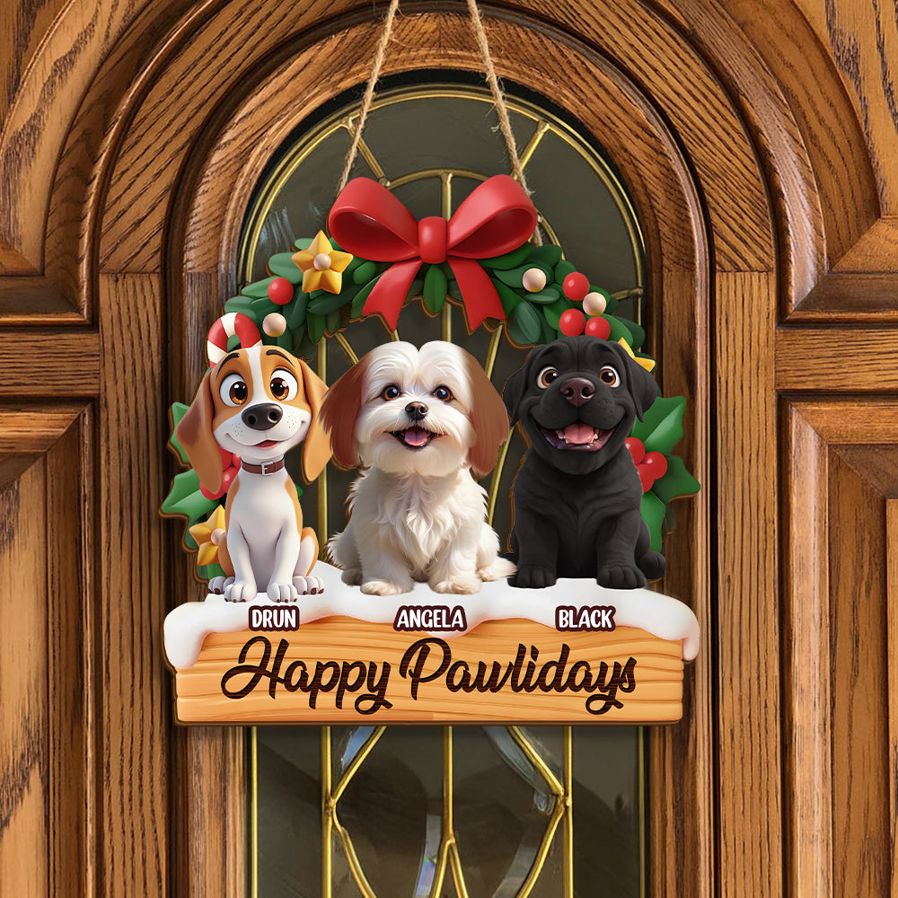 Personalized Happy Pawlidays Christmas Door Sign Gift For Dog Lover LM32 897249