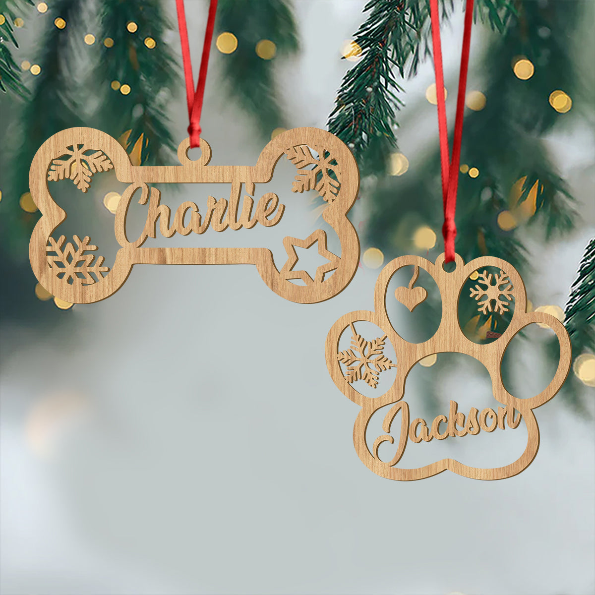 Custom Name Cute Pet With Paw Christmas Gift Wooden Ornament LM32 897339