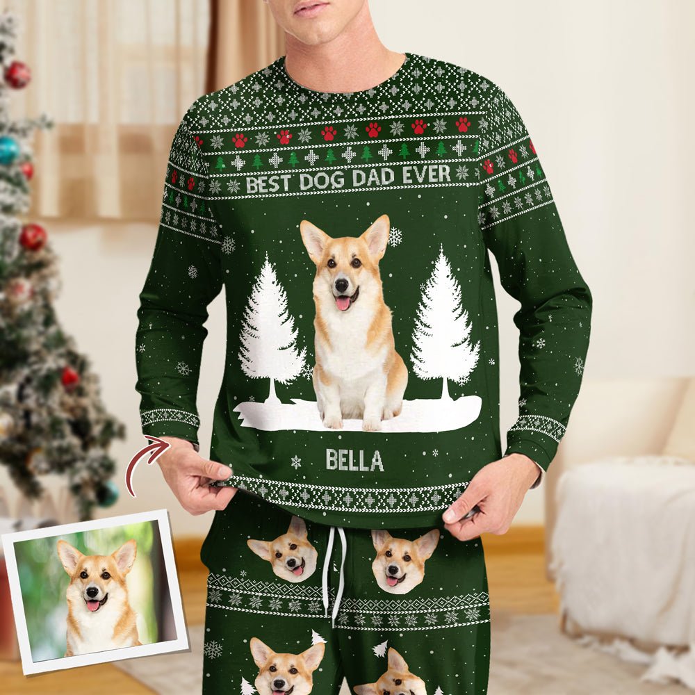 Custom Photo Best Dog Dad Mom Ever Sleepwear Christmas Gift For Dog Lovers LM32 895583