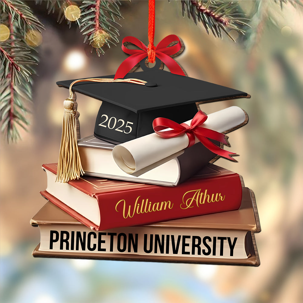Graduation Cap With Books - Personalized Wooden Ornament Graduation Gifts LM32 897319