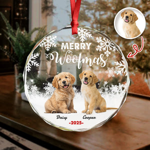 Custom Photo Merry Woofmas Christmas Glass Ornament For Dog Lovers HA75 897486