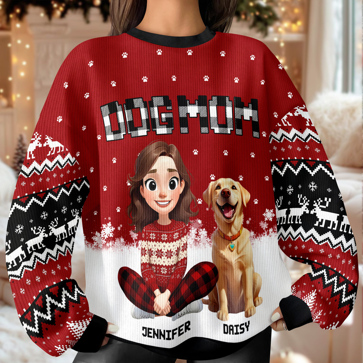 Personalized Dog Mom Christmas Pattern Ugly Sweater Christmas Gift HA75 898068