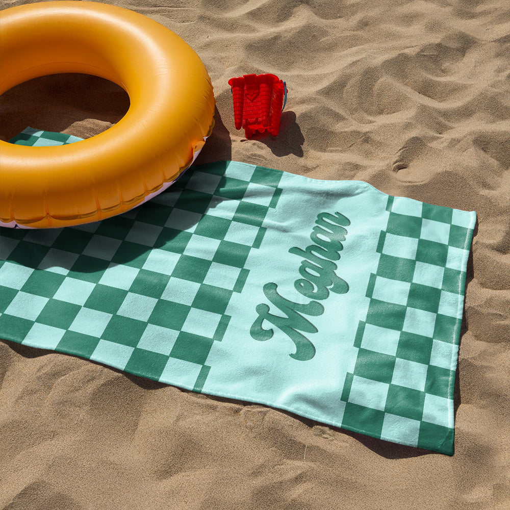Personalized Name Checkered Pattern Beach Towels Vacation Gift HO82 894236
