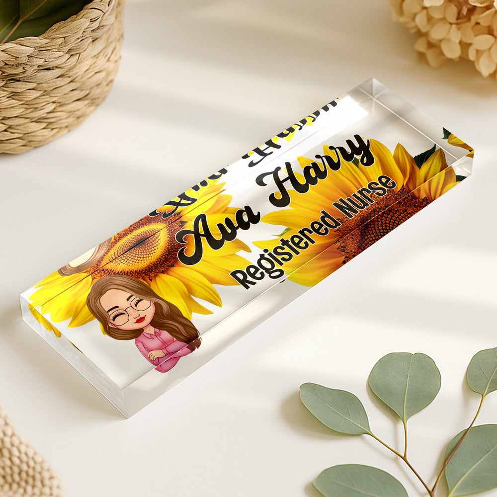 Personalized Daisy Flowers Acrylic Desk Name Plate Gift for Teacher, Colleagues, Coworkers HA75 892744