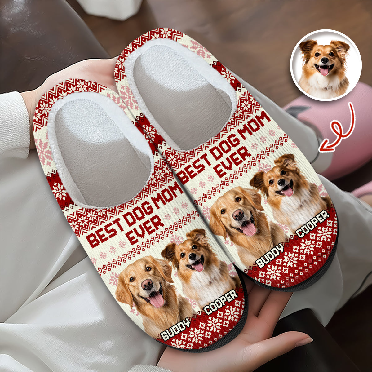Custom Photo Best Dog Mom Ever Slipper Christmas Gift For Dog Lovers CH07 896404