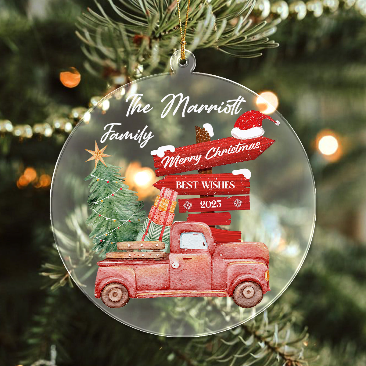 Personalized Family Name Merry Christmas Best Wishes Acrylic Ornament TH10 896317