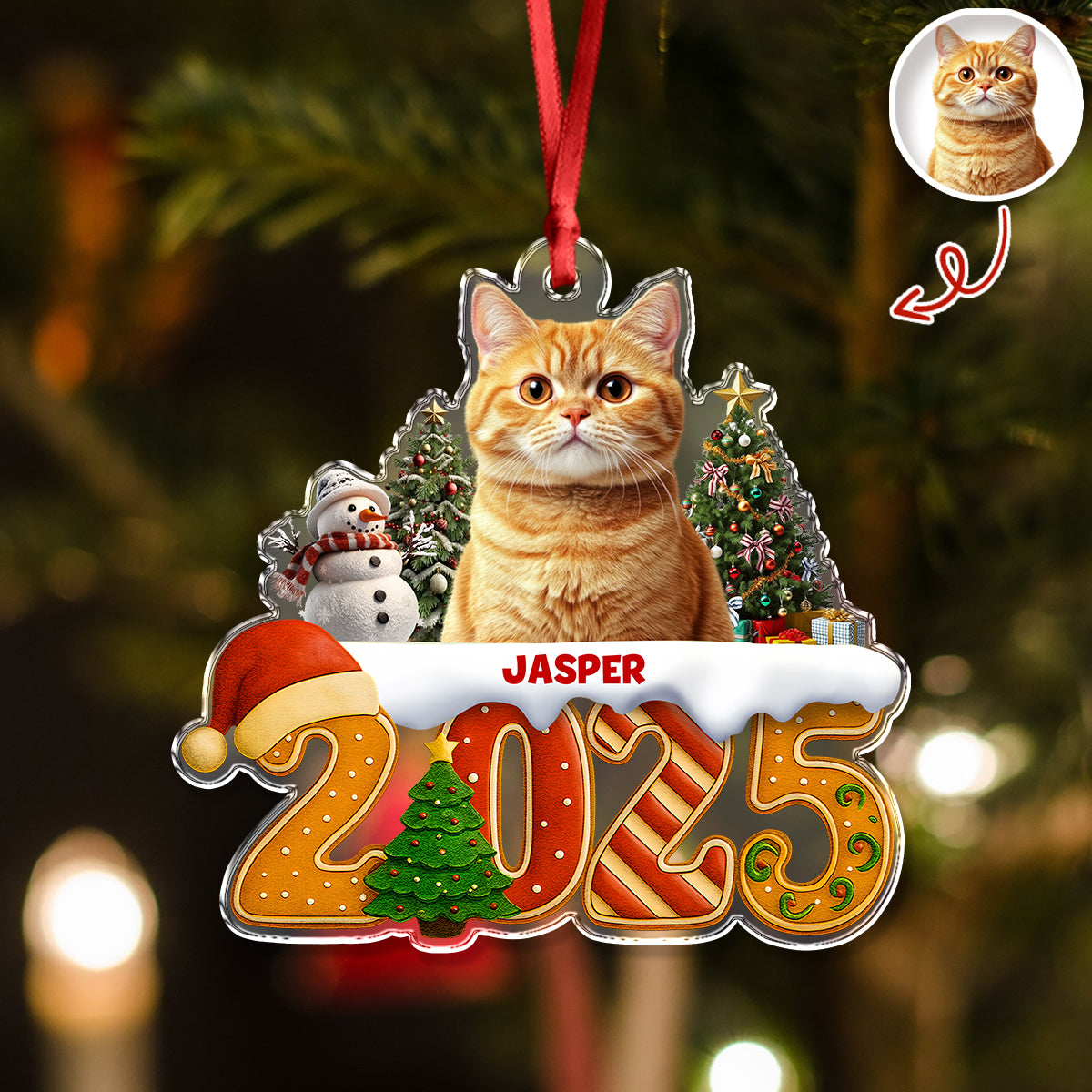 Custom Cat Christmas Cake Crew Photo - Personalized Acrylic Ornament CH07 899706