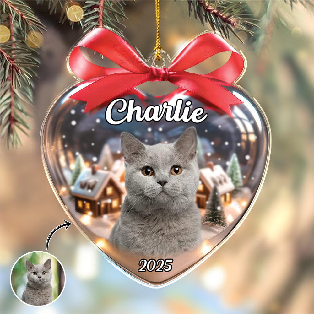 Custom Cat Photo Heart Shaped Acrylic Ornament Christmas Gift For Cat Lovers CH07 899488