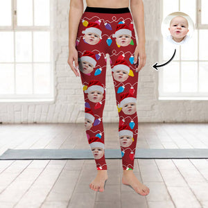 Custom Human Face Photo With Colorful Christmas Lights Legging HO82 900480