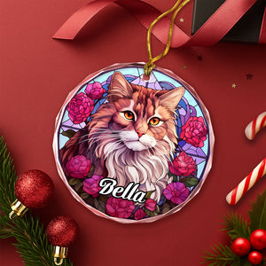 Custom Cat Stained Glass Style Christmas Glass Ornament TH10 896417