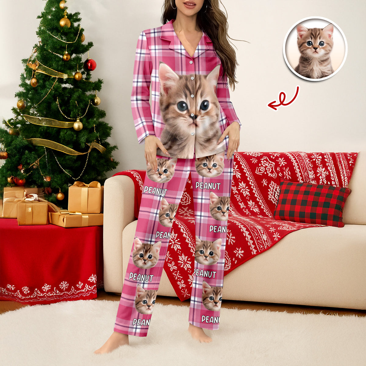 Custom Cat Photo Winter Pattern Pajamas Funny Gift For Cat Lovers CH07 896946