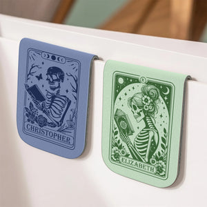 Floral Skeleton Read Till Death - Personalized Leather Magnetic Bookmark CH07 899534