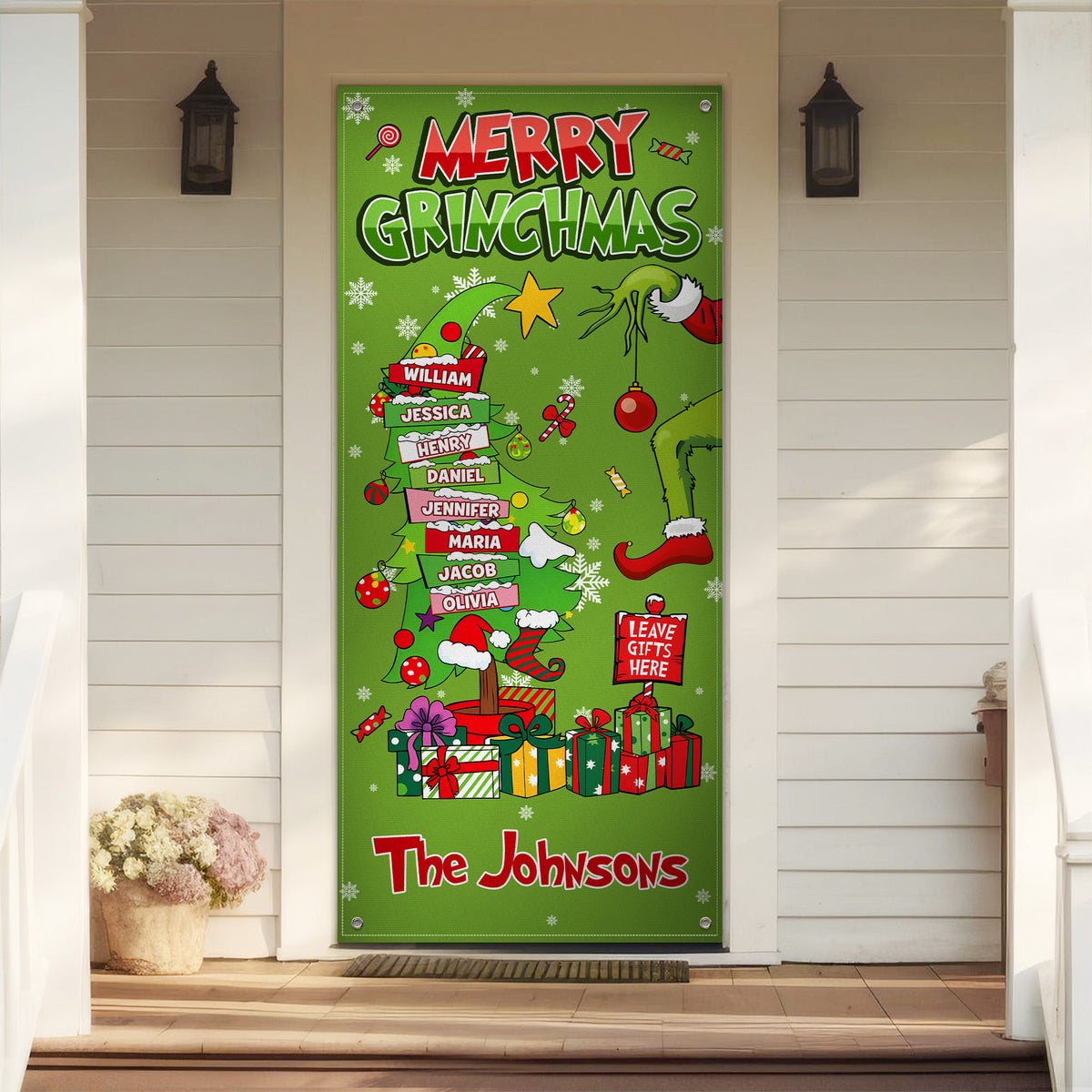 Custom Family Name Merry Grinchmas Funny Door Cover Christmas Decor CH07 899966