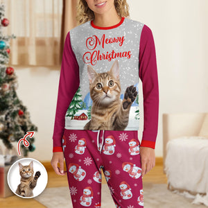 Custom Dog Cat Photo With Snowman Pattern Sleepwear, Christmas Gift For Pet Lovers HO82 894994