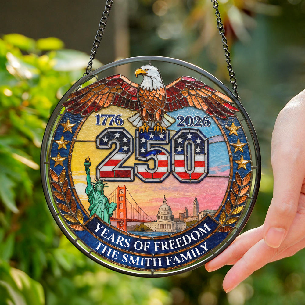 Custom Family Name American Eagle 250 Years Of Freedom Stained Glass Suncatcher LM32 899281
