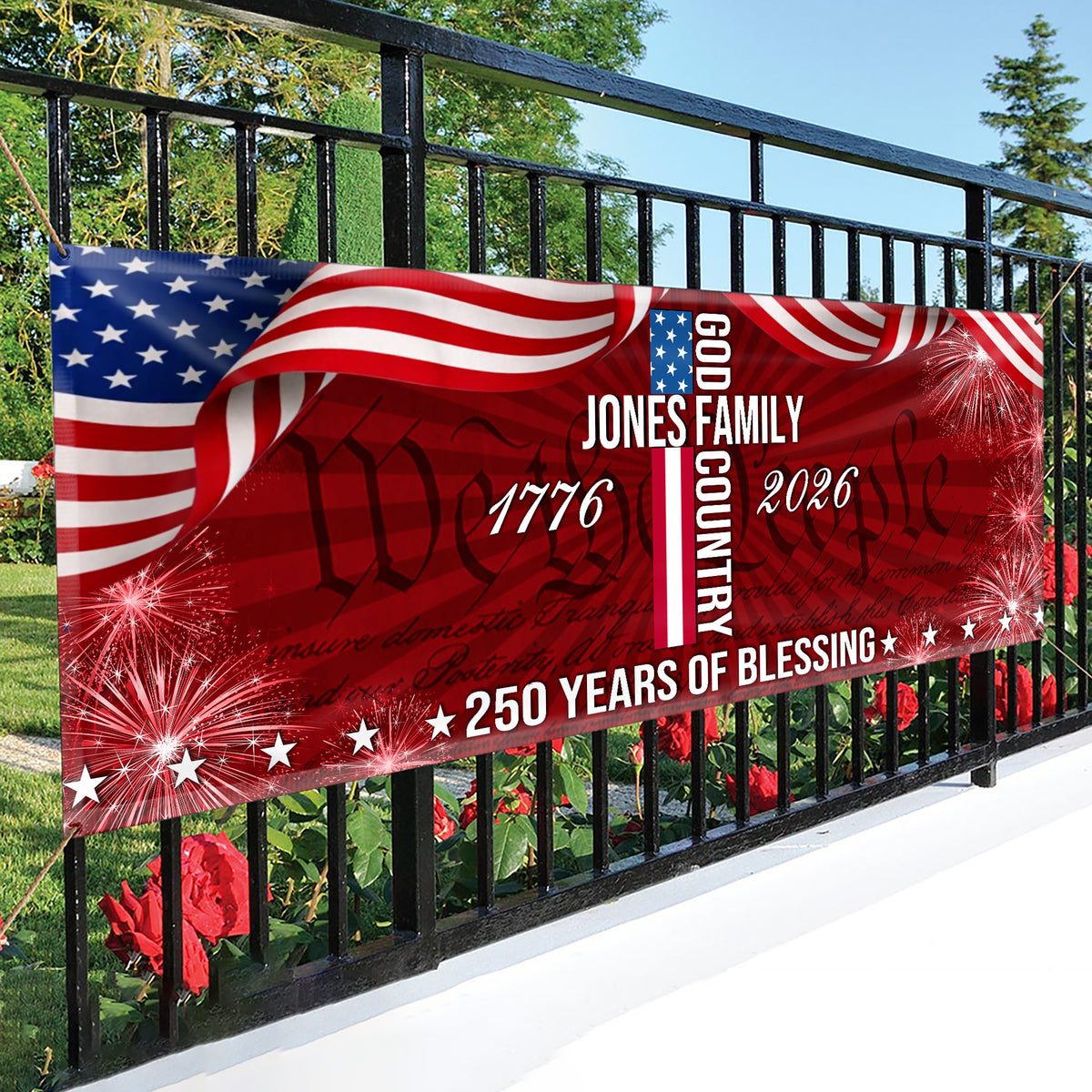 Custom Family Name Patriotic American Flag 250 Years of Blessing God Banner CH07 910644