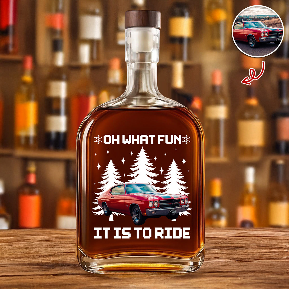 Custom Car Photo Oh What Fun It Is To Ride Whiskey Bottle HA75 898146
