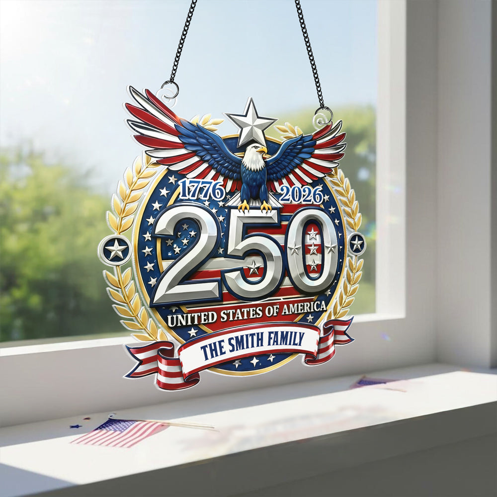 Custom Family Name USA 250th Anniversary Patriotic Acrylic Suncatcher LM32 899279