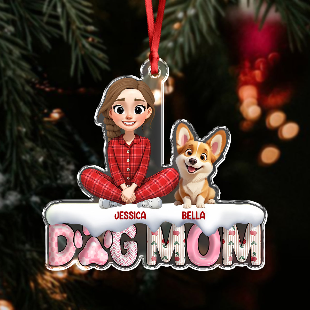 Cherry On Top This Year Dog Mom - Personalized 3D Effect Acrylic Ornament LM32 897179
