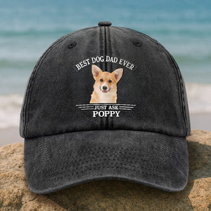 Custom Photo Best Dog Dad/Mom Ever Washed Denim Baseball Cap HO82 893894