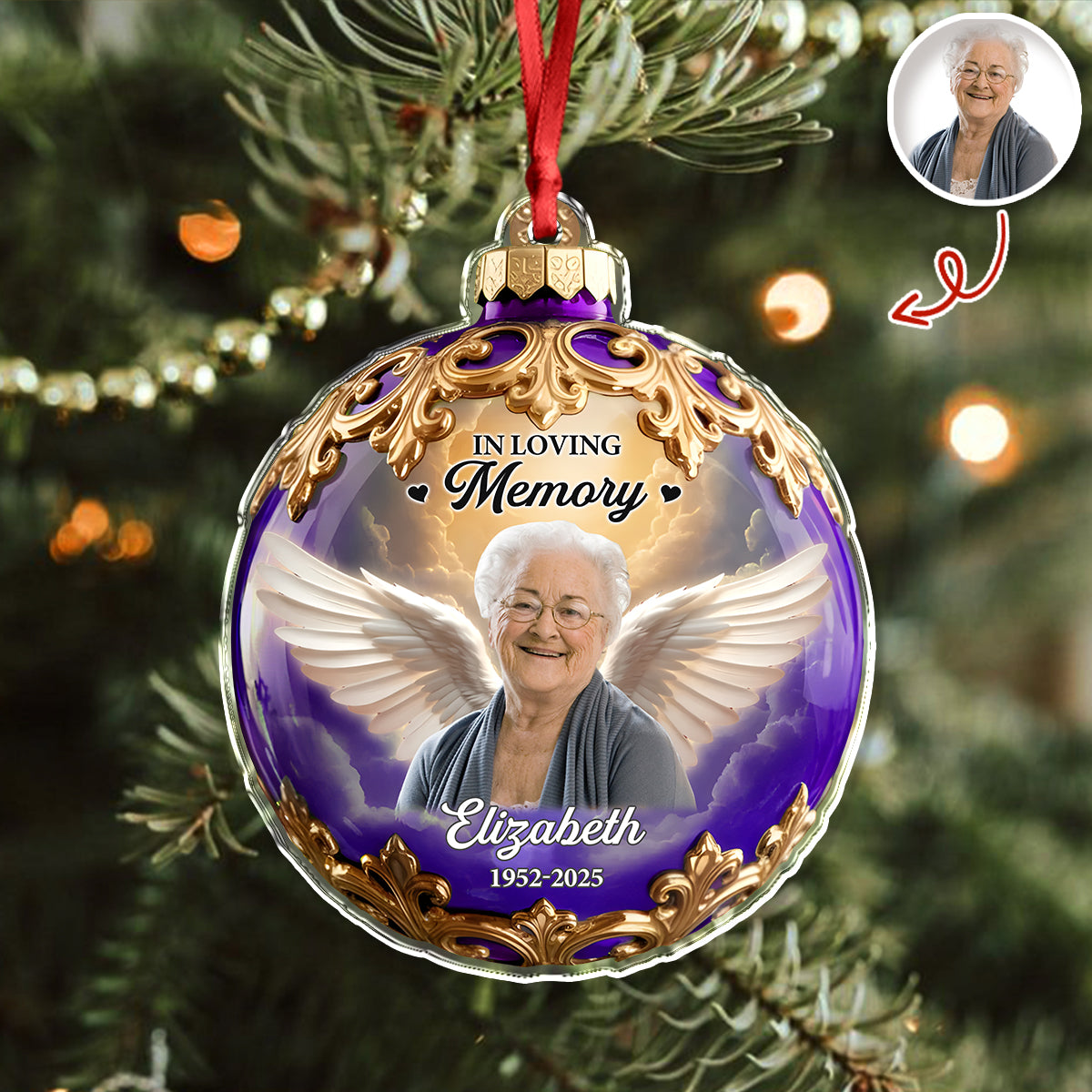 Custom Photo Forever In Our Hearts Memorial Acrylic Ornament HA75 897884
