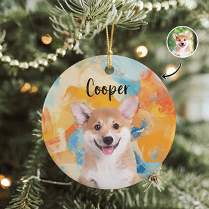 Custom Cute Dog Photo Colorful Background Ceramic Ornament LM32 895125
