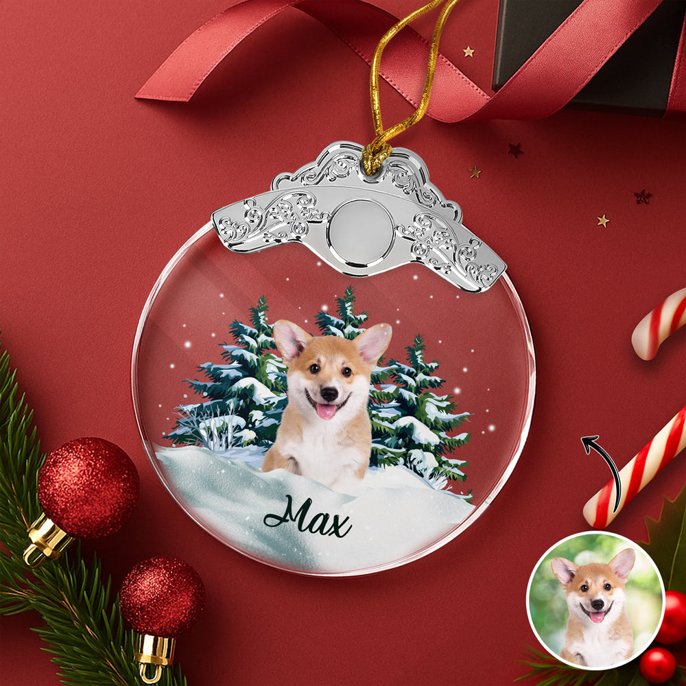 Custom Dog Photo Metal Top Glass Ornament For Christmas HA75 897170