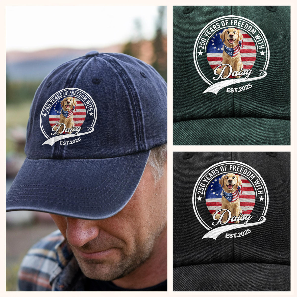 Personalized 250 Years Of Freedom With Dog Washed Denim Baseball Cap HO82 901232