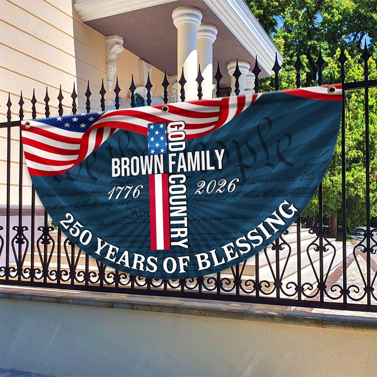 Custom Family Name Patriotic American Flag, 250 Years of Blessing God Fan Flag LM32 897741