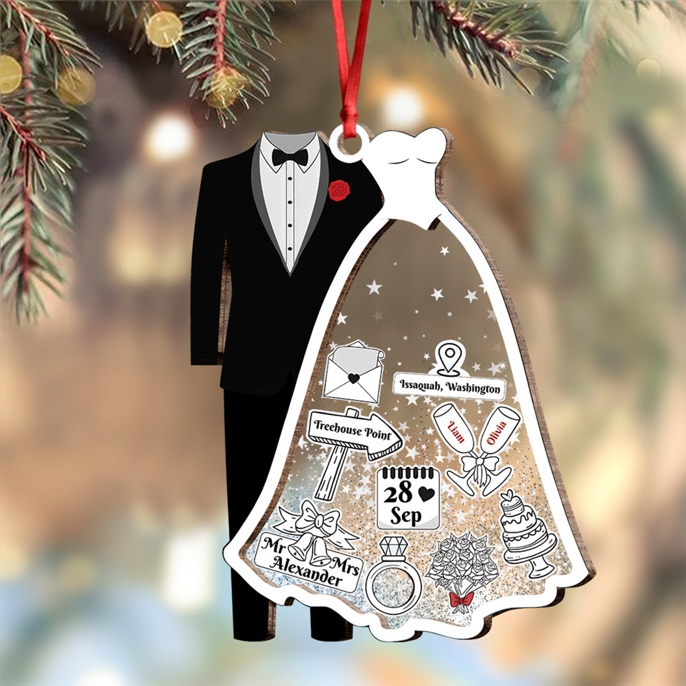 First Christmas Married Personalized Wedding Wood & Acrylic Ornament Christmas Gift CH07 899404