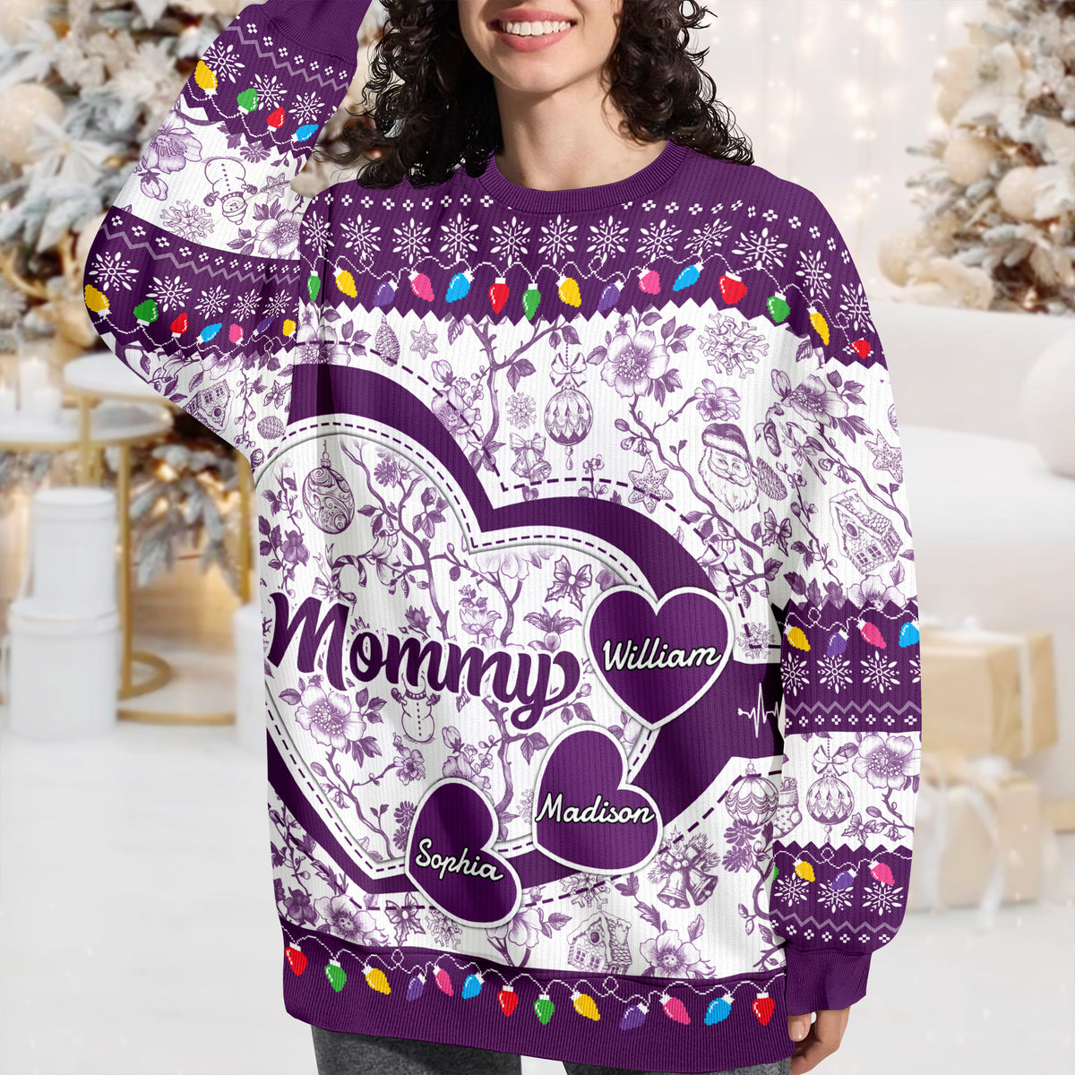 Grandma Mom Toile De Jouy - Personalized Ugly Sweater CH07 896638