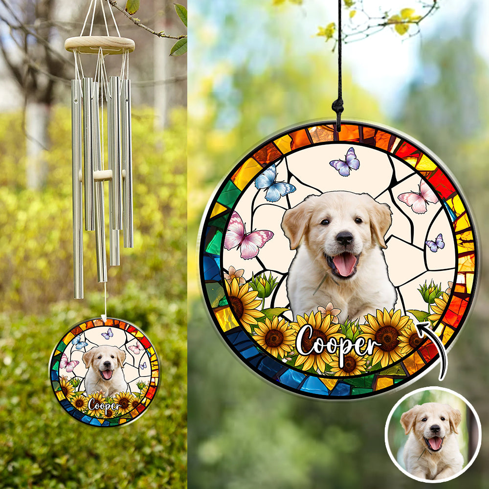 Custom Dog Photo With Flower Memorial Acrylic Wind Chimes For Dog Lovers HO82 894848