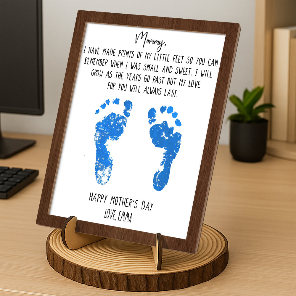 Personalized Footprints Sign 2-Layered Wooden Plaque With Stand, Happy Mother's Day TH10 169009