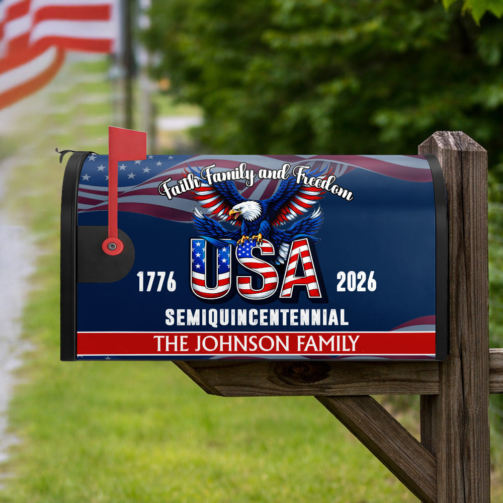 Custom Name Faith, Family & Freedom America 250 Years Patriotic Mailbox Cover CH07 910226