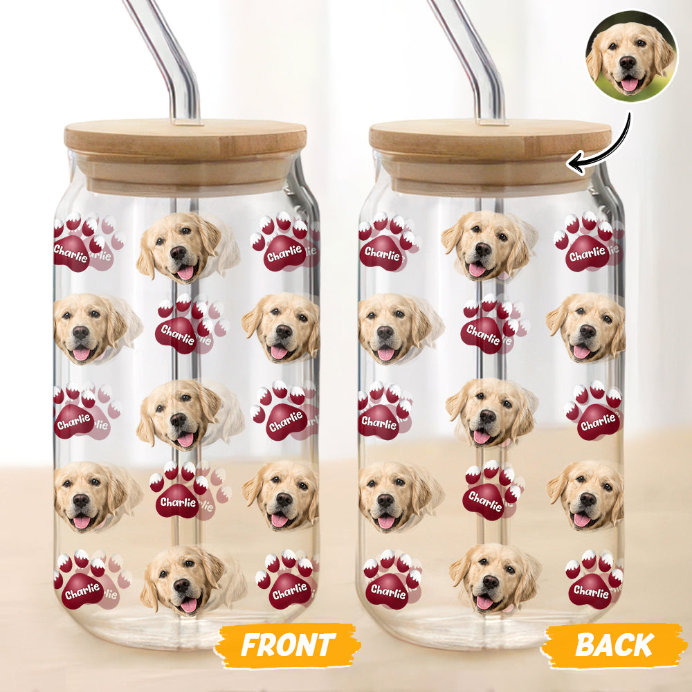 Custom Face Dog Cat With Paw Glass Can With Lid Gift For Dog Cat Lover HA75 898336