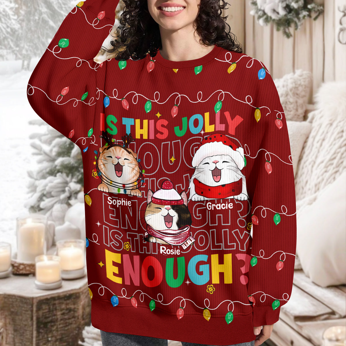 Custom Funny Cat Is This Jolly Enough Christmas Ugly Sweater LM32 895911