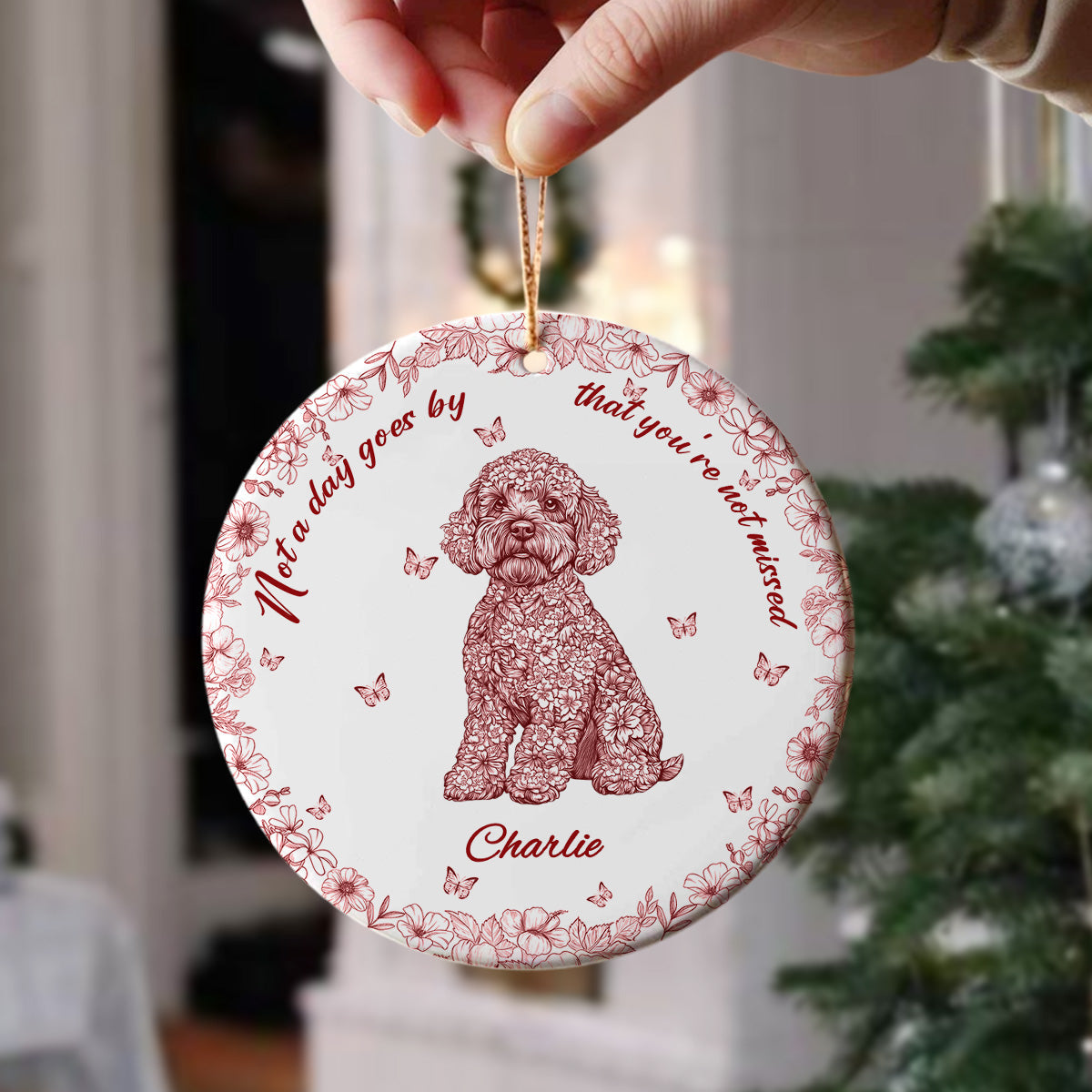 Custom Dog Breeds Not A Day Goes By Memorial Dog Toile De Jouy Style Ceramic Ornament HA75 897124