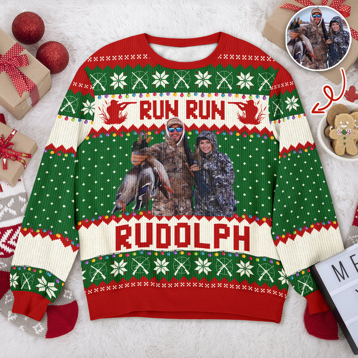 Custom Photo Merry Huntmas - Personalized Ugly Sweater Hunting Christmas Gifts For Dad, Grandpa, Husband TH10 896019