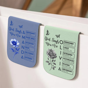 Gods Says I Am Name In Bible Toile De Jouy Style - Personalized Leather Magnetic Bookmark CH07 899538