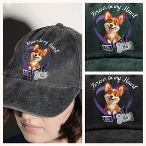 Custom Cute 3D Dog Forever In My Heart Memorial Washed Denim Baseball Cap HA75 898154