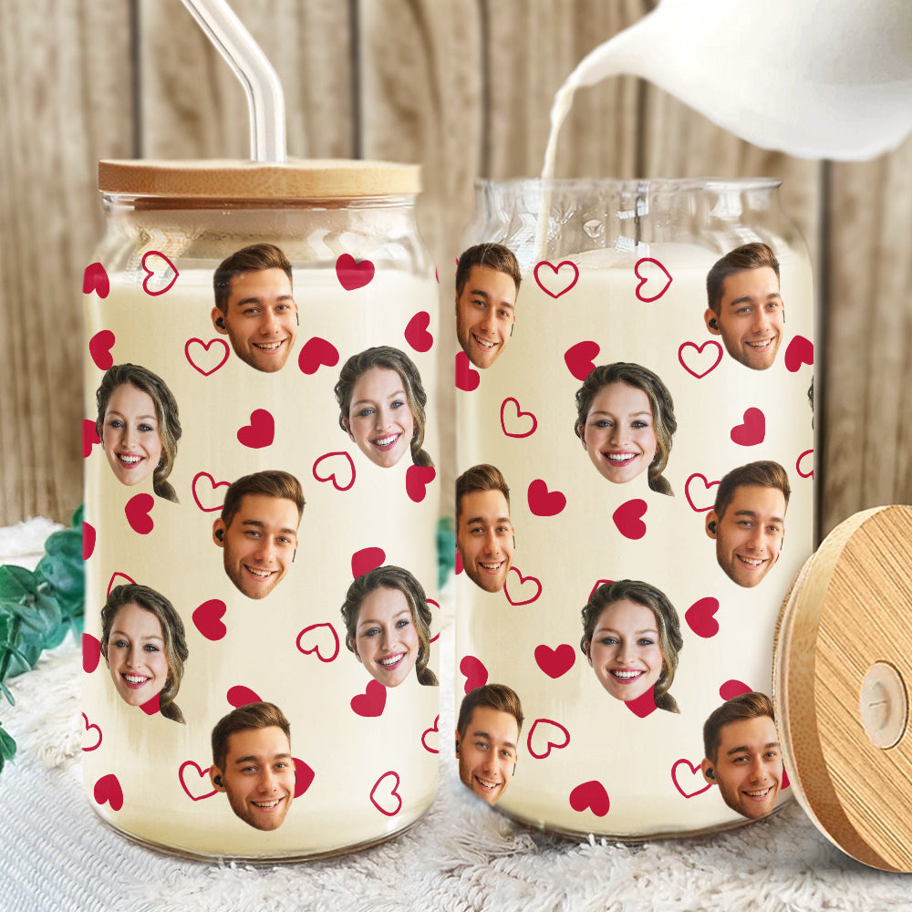 Custom Boyfriend Girlfriend Photo With Heart Glass Can With Lid Valentine's Day TH10 896963