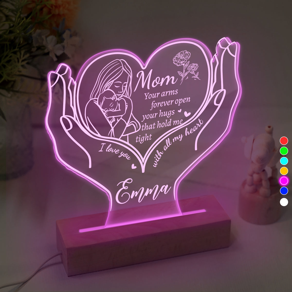 Custom Name Mom Your Arms Forever Open LED Night Light Mother's Day Gift TH10 169067
