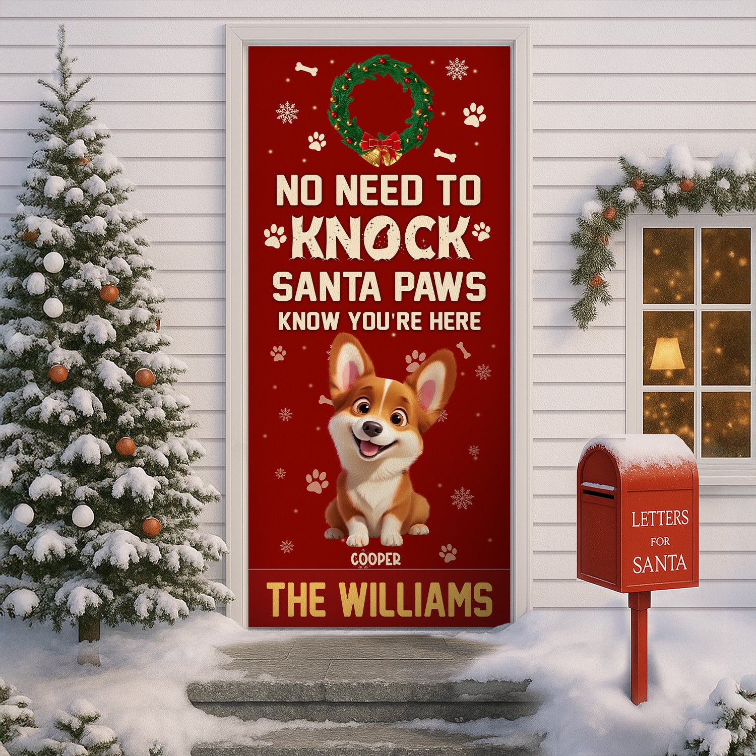No Need To Knock Santa Paws Know You're Here Personalized Cute Dog Christmas Door Cover CH07 899952
